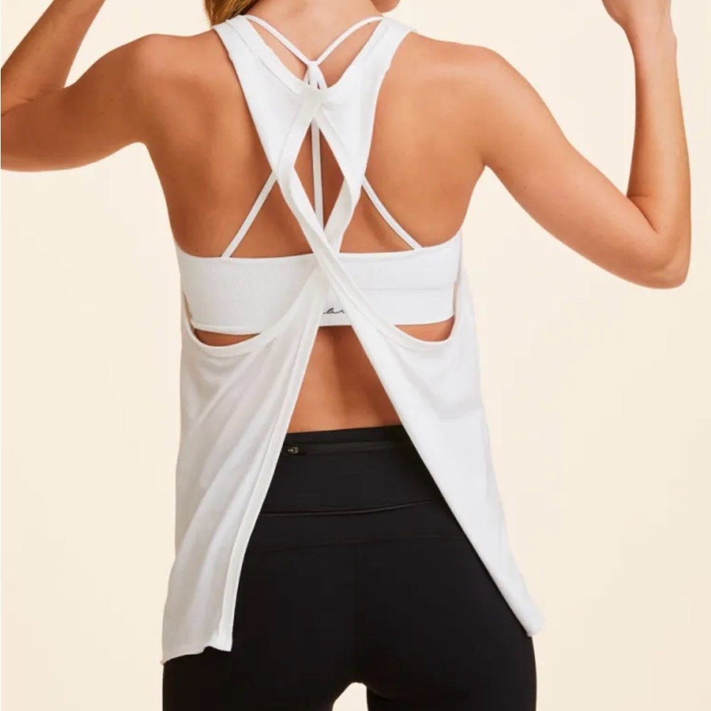 Alala white fly Twist Back Tank Top S gym yoga athletic top knot loose fit NWT